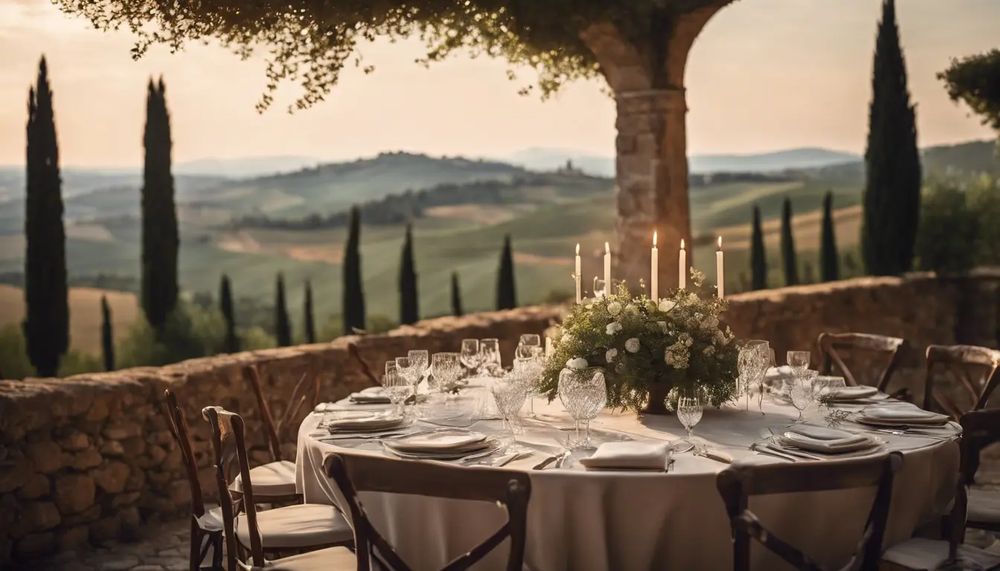 Candlelit table overlooking the Tuscan hills